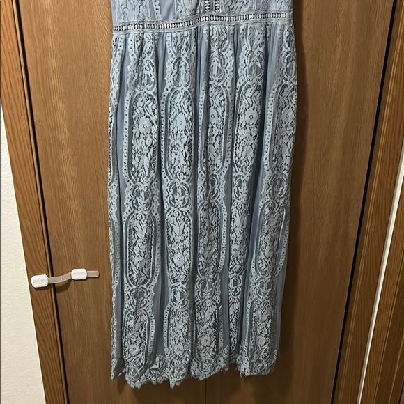 MEROKEETY FLORAL LACE BRIDESMAID MAXI DRESS Size 2XL Preloved Light Blue - Picture 5 of 8